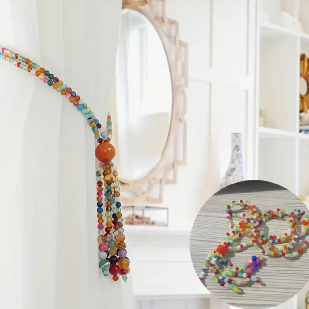 Multicolor Beaded Tassel Curtain Tie-Back w Magnetic Closure